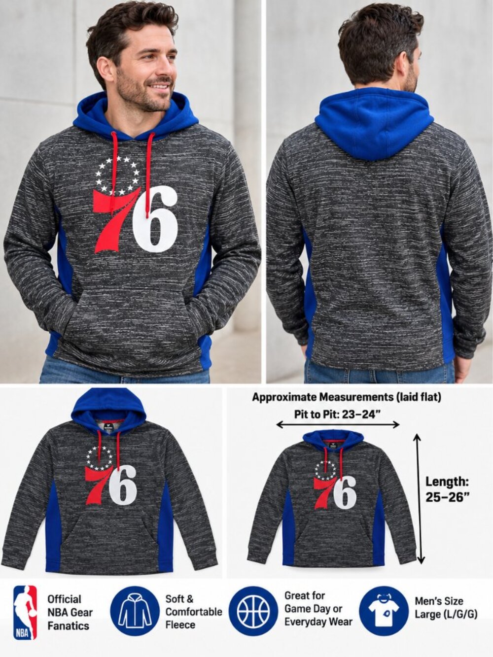 Philadelphia 76ers Fanatics Hoodie – Men’s Large